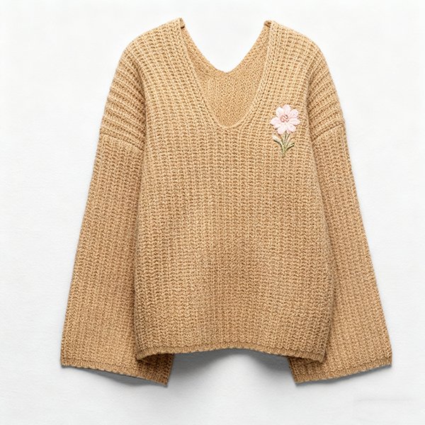 Women's Elegant Stylish Solid V-Neck Long-Sleeve Knit Sweater - Fashion Temperament