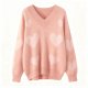 Women's Soft Warm Wool Oversized V-Neck Sweater - Long-Sleeve Loose-Fit Casual Pullover