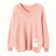 Women's Oversized Loose-Fit V-Neck Wool Sweater - Long-Sleeve Soft Warm Casual